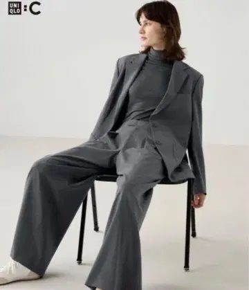 유니클로 c 턱 와이드 팬츠 스트라이프 M 그레이