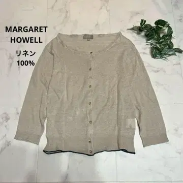 MARGARET HOWELL 린넨 100% 보트넥 가디건 7부 소매