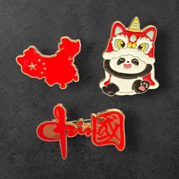 오사카 만박 중국관 핀 배지 3종 세트 중국 대륙 사자춤 팬더 안전핀
