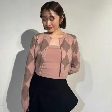 SNIDEL 아가일 니트 앙상블 한정판 핑크