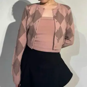 SNIDEL 아가일 니트 앙상블 한정판 핑크