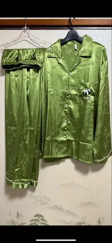 그린 새틴 파자마 세트 남성용