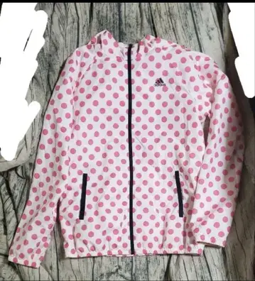 아디다스 나일론 저지 후드티 도트 무늬 핑크