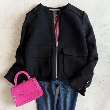 새상품급 더블 스탠다드 클로징 울 캐시미어 노카라 자켓 블랙