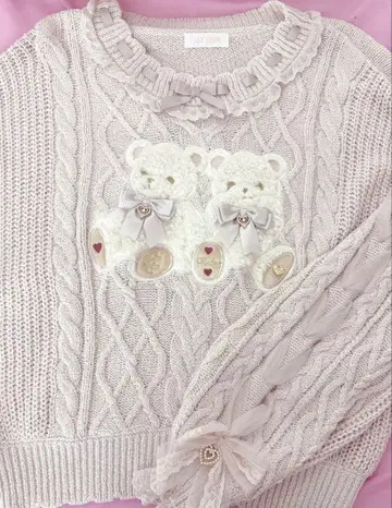 LIZLISA Twin Bears 니트탑 핑크