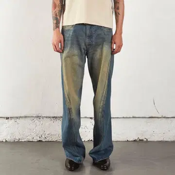 3DTwistedWideLegJeans DIRTY FADED INDIGO