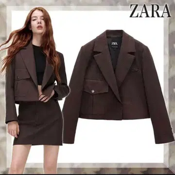 ZARA 크롭 체크 무늬 블레이저 브라운