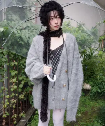 igi 더블 브레스티드 모헤어 라이크 가디건