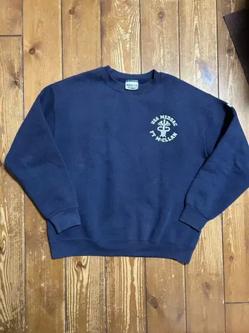 EDWIN 네이비 크루넥 맨투맨 구제 빈티지 짧은 기장