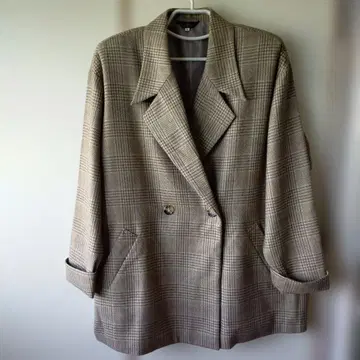 더블 브레스트 하프 코트 체크 무늬 L 사이즈