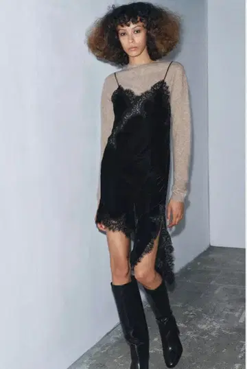 zara zw collection 레이스 디테일 벨벳 원피스