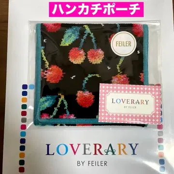 [ 미사용 새상품 ] FEILER 러브러리 손수건 파우치 체리 도트 블랙