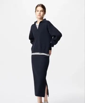 UNIQLO 스무스 코튼 릴랙스 폴로 스웨터/블렌드 스커트