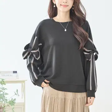 [블랙] TRUBE 리본 슬리브 디자인 풀오버