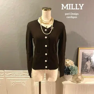 [ 2만엔 ] MILLY 빅 펄 버튼 브라운 가디건