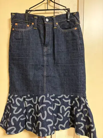 EVISU 데님 스커트 프릴 밑단