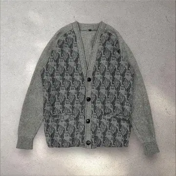vintage 니트 가디건 그레이 M 올 패턴 기하학 패턴 캐주얼