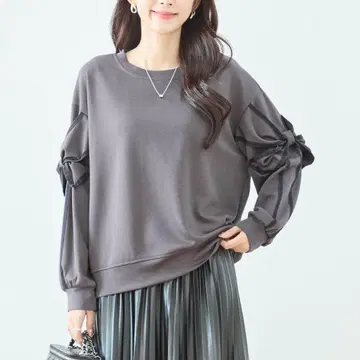 [ 차콜 그레이 ] TRUBE 리본 슬리브 디자인 풀오버