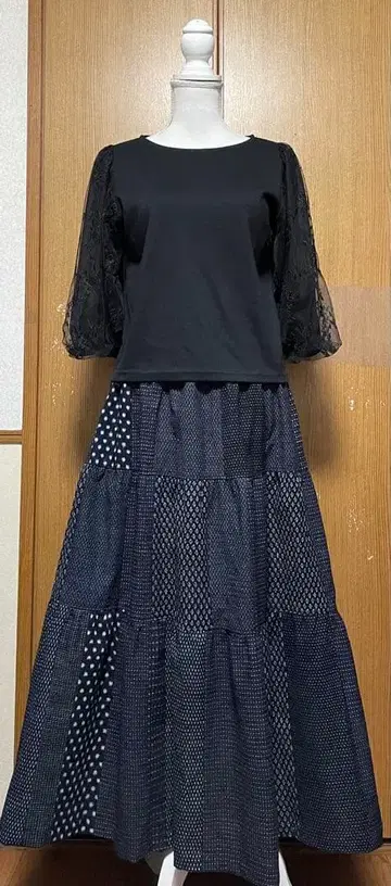 기모노 리메이크 무늬 등 목화 패치워크 캉캉 스커트 프리 사이즈