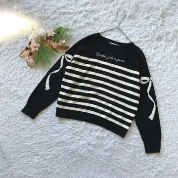 [ 메조 피아노 ] (S) 긴팔 니트 스웨터 보더 크루넥 워셔블