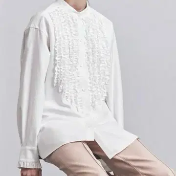 유나이티드 애로우즈 프릴 스탠드 카라 셔츠