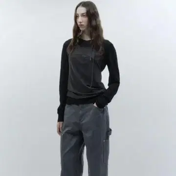 INSILENCE women 레이어드 슬리브리스 (차콜) S