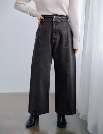 COHINA 더블 웨이스트 심 데님 워시 블랙 short S 사이즈