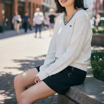 프랑스제 라코스테 니트 스웨터 크림