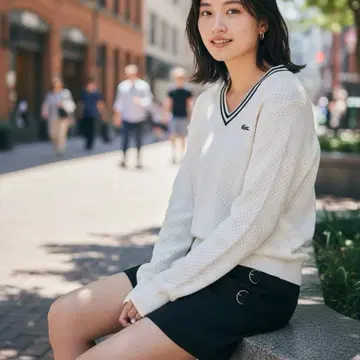 프랑스제 라코스테 니트 스웨터 크림