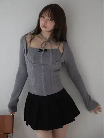 정품 andmary Sharon ribbon tops gray