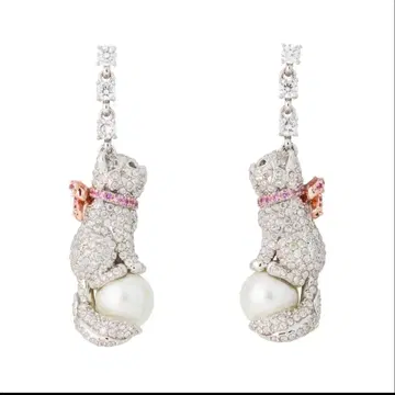 고양이 디자인 펄 귀걸이