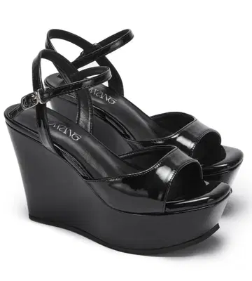 andwang 에나멜 스퀘어 스트랩 힐