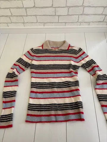 스트라이프 하이넥 니트 스웨터 구제 의류 빈티지