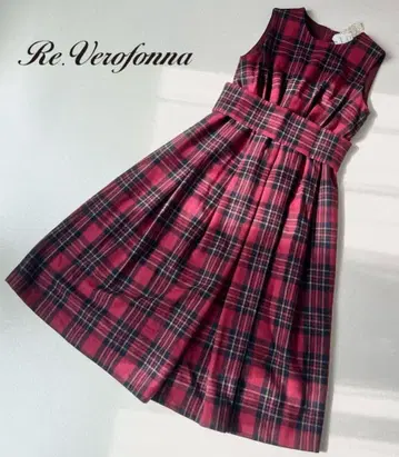 베로폰나 체크 무늬 롱 원피스 울 빨간색