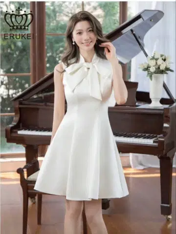 ERUKEI 화이트 리본 A라인 드레스