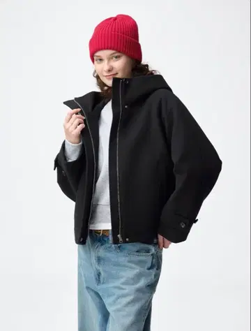 미사용 새상품 택 포함 코지 멜톤 숏 후디 코트 S 여성용