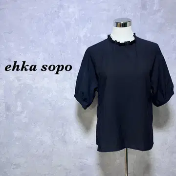 ehka sopo 블라우스 프릴 스트라이프 슬릿 블랙 4852N