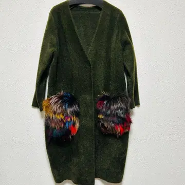 올리브 그린 롱 코트 퍼 포함