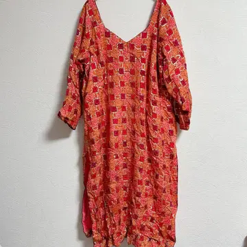 자수 오렌지 빨간색 오부 소매 튜닉