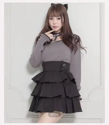 pium 크로스 벨트 티어드 미니 스커트 블랙