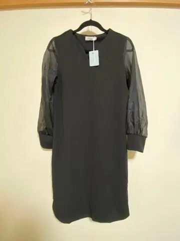 시스루 소매 블랙 무릎 기장 원피스