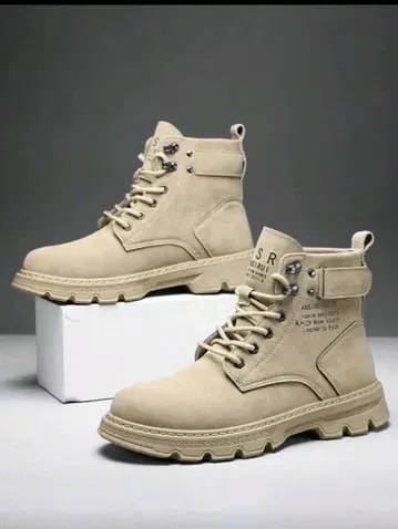 베이지 스웨이드 하이컷 부츠