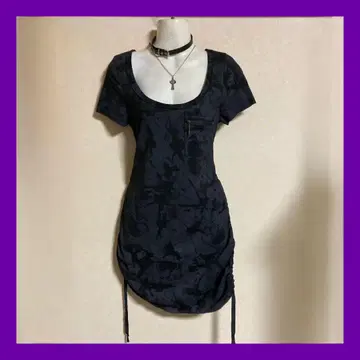 Y2K 그런지 다크 코어 edge line 롱 기장 티셔츠 미니 원피스