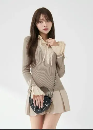 Darich 다리치 셔츠 도킹 플리츠 미니 원피스 GRY