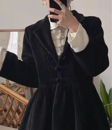 코듀로이 롱 코트 블랙