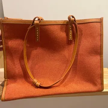 오렌지 캔버스 가죽 토트백