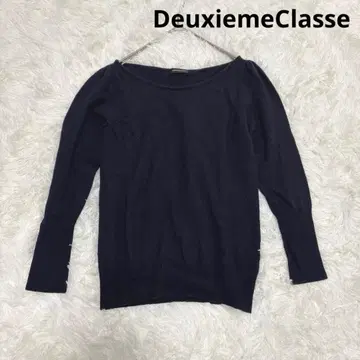 두즈엠 클래스 캐시미어 혼방 울 보트넥 니트 네이비