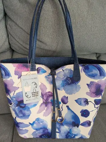 미사용 리버서블 꽃무늬 토트백