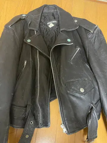 OKINAWA 블랙 가죽 더블 라이더스