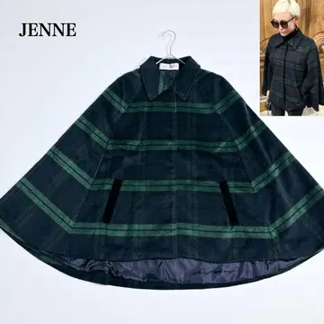 미사용급 젠느 브리지트 바르도 콜라보 타탄 체크 케이프 코트